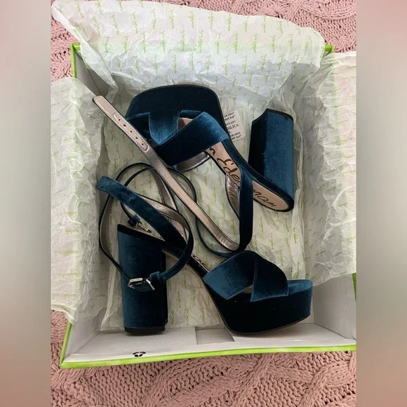 Sam Edelman Dark Blue Velvet Platform Heels - Picture 5 of 15